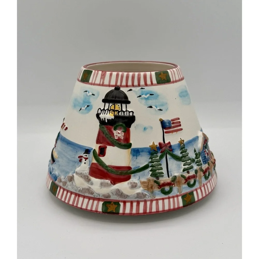Yankee Candle Large Jar Topper Shade Lighthouse Ocean Christmas Holiday Decor
